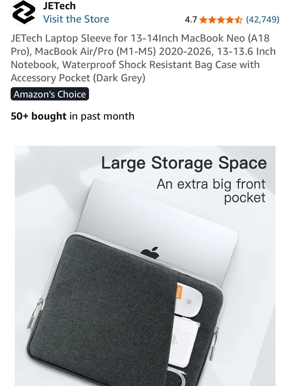JETech Dark Gray Laptop Sleeve for 13-14 inch MacBook & Notebooks